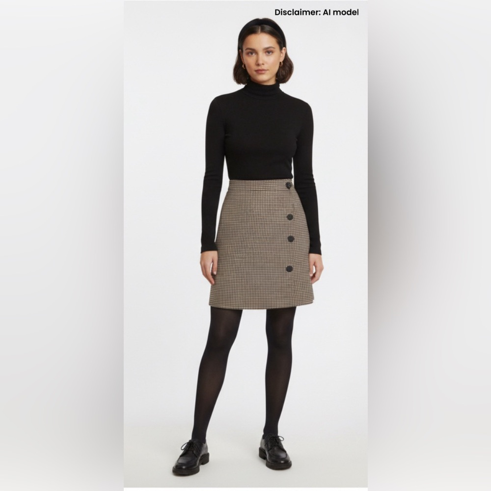 Maje Stylish Houndstooth Skirt with Button Detail